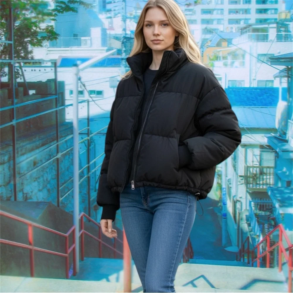 H&M Black Puffer Jacket - Women's Insulated Coat - Picture 9 of 14